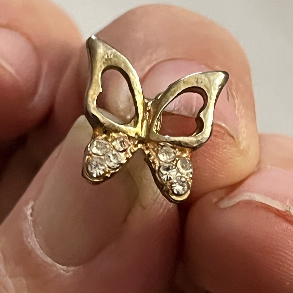 Gold Butterfly Stud Earring with Crystals Single